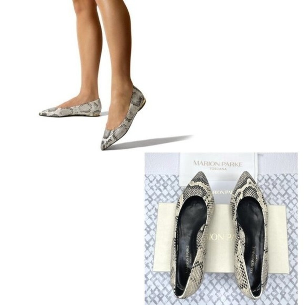 MARION PARKE Must Have Flat Python Snake Print Classic Pointy Toe Flat, Size 37